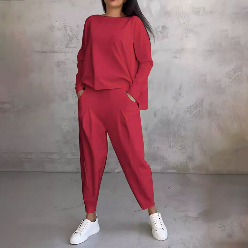 Elena – Damski zestaw casual z luźną bluzą i spodniami z kieszeniami