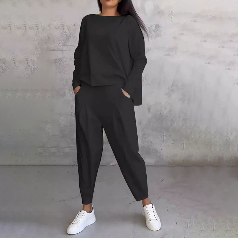 Elena – Damski zestaw casual z luźną bluzą i spodniami z kieszeniami