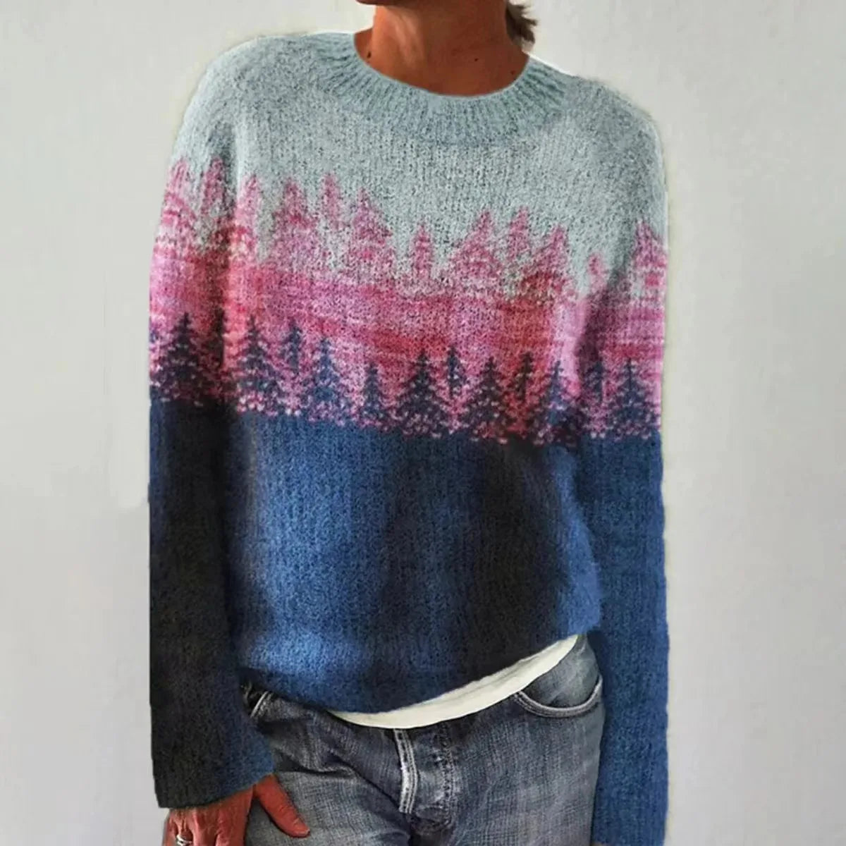 Aneta – Sweter damski z gradientowym wzorem inspirowanym naturą