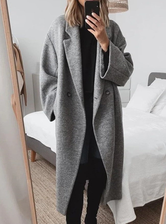 Solene - Damski Wełna płaszcz wełniany oversize elegancki zimowy