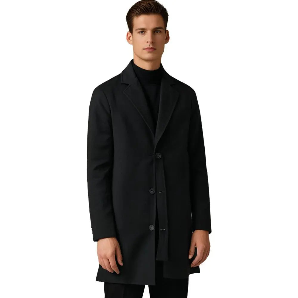 Elegancki męski zimowy płaszcz Tailored Fit z opadającym kołnierzem i guzikiem - J&B - 9 - Nowa-aura