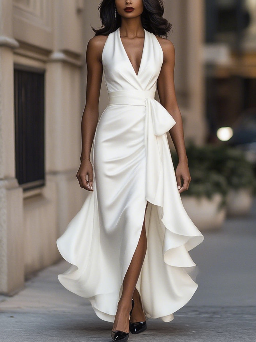 Evening Dress Women with Flattering Wrap Silhouette and Asymmetrical Hem - Image 2