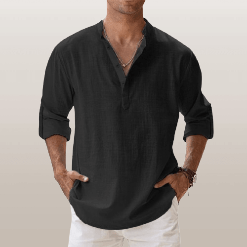 Oliver – Men's Long Sleeve Linen Blend Henley Shirt - Image 8