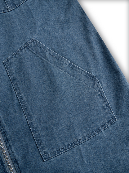 Maja – Denimowy kombinezon z kapturem o luźnym, nowoczesnym kroju