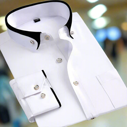 Adrian - Męska koszula slim fit z kontrastowym kołnierzem