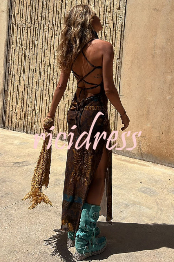 Sabine – Women Neck Back Lace-up Slit Maxi Dress - Image 7
