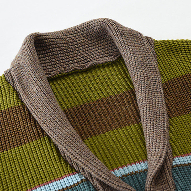 Filip – Męski Kardigan w Kolorowe Pasy w Stylu Retro Casual
