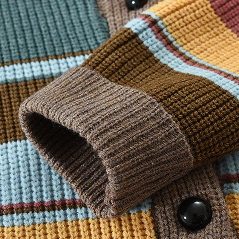 Filip – Męski Kardigan w Kolorowe Pasy w Stylu Retro Casual