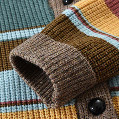 Filip – Męski Kardigan w Kolorowe Pasy w Stylu Retro Casual