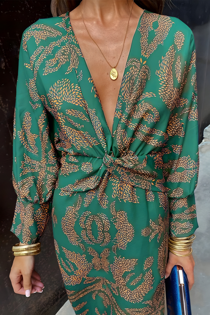 Valentina – Sukienka maxi z wiązaniem i dekoltem w serek