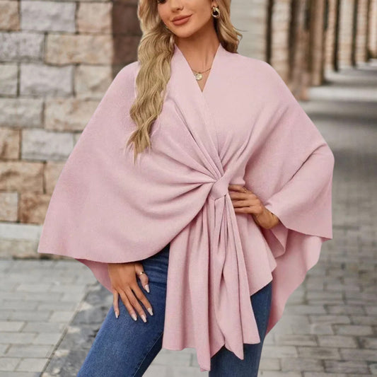 Klaudia – Eleganckie Poncho Damskie z Wiązaniem w Talii