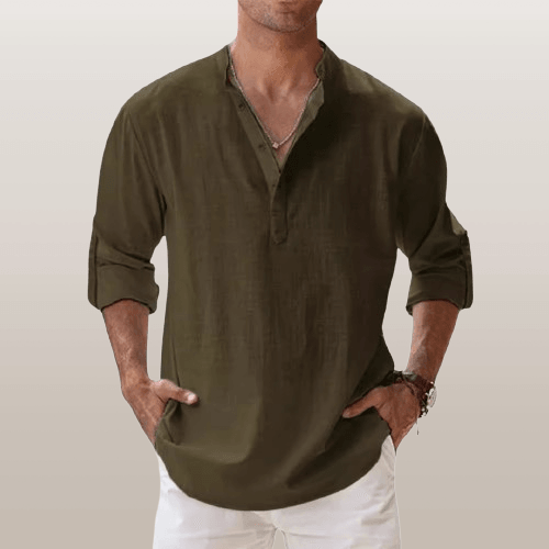 Oliver – Men's Long Sleeve Linen Blend Henley Shirt - Image 9