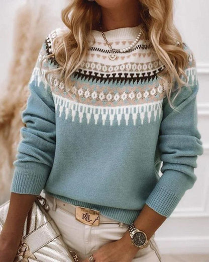 Karolina – Sweter damski z geometrycznym wzorem w stylu nordyckim
