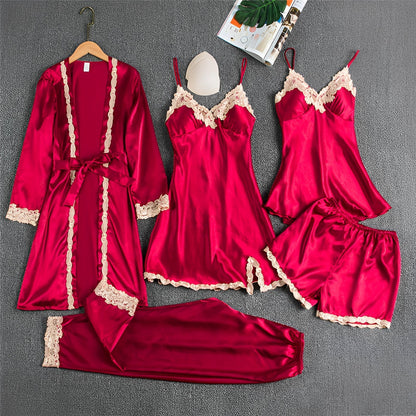 Isabella – Satynowy komplet bielizny nocnej z koronką dla kobiet