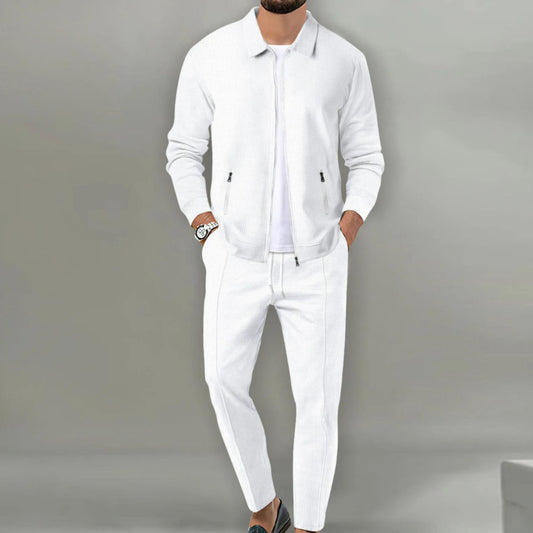 Adrian - Komplet męski czarny casual bluza zapinana na zamek i spodnie
