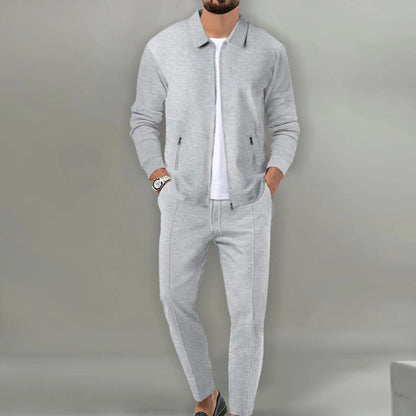 Adrian - Komplet męski czarny casual bluza zapinana na zamek i spodnie