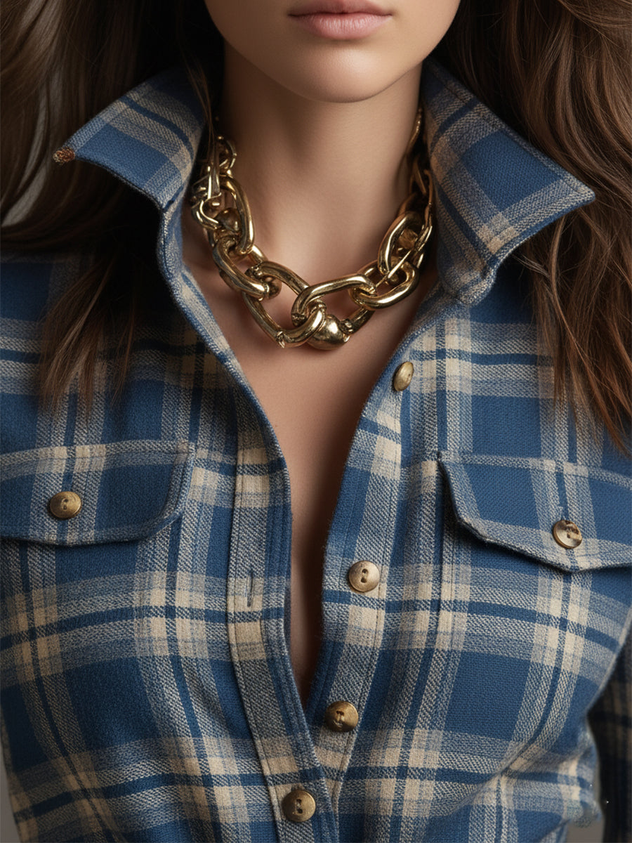 Helena – Długa sukienka koszulowa w kratę