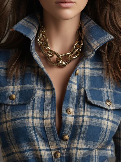 Helena – Długa sukienka koszulowa w kratę