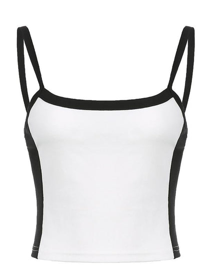 Paula – Vintage’owy krótki top na ramiączkach z kontrastowym paskiem