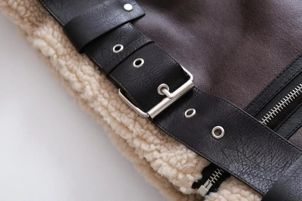 Nina – Skórzana Kurtka Damska z Kożuchem w Stylu Aviator