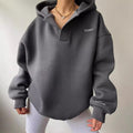 Hoodie damski oversize z dekoltem polo i kapturem | N&W - 3 - Nowa-aura