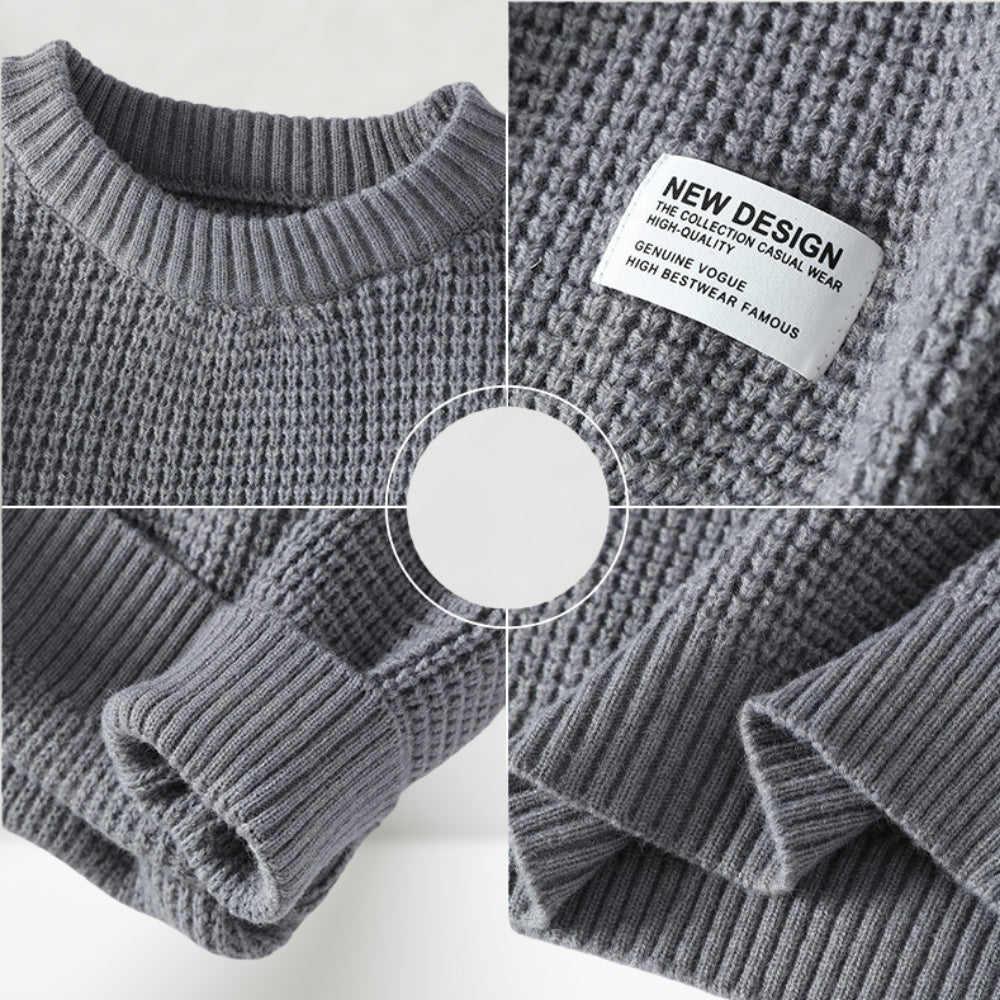 Sweter męski z okrągłym dekoltem i strukturalnym splotem | N&W - 5 - Nowa-aura