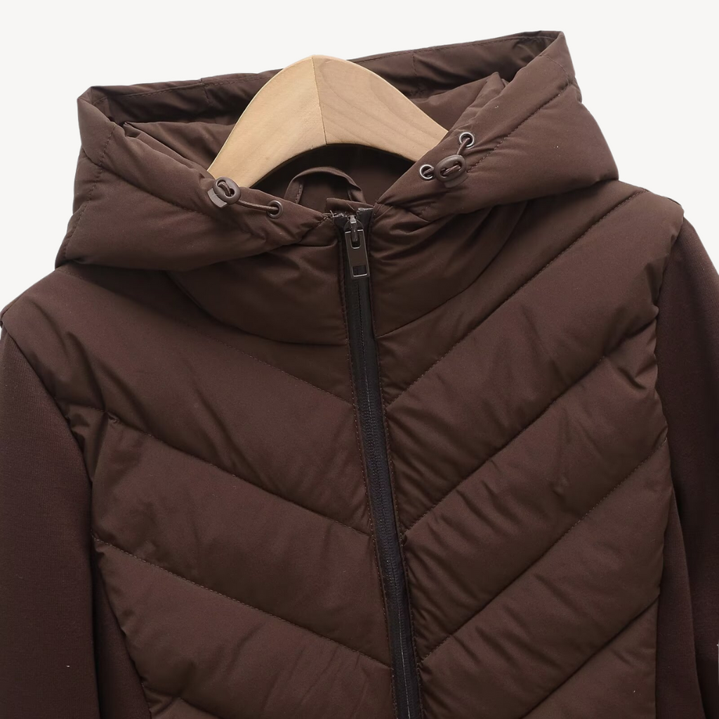Kurtka damska z kapturem, krój Chevron, dopasowany fason | N&W - 6 - Nowa-aura