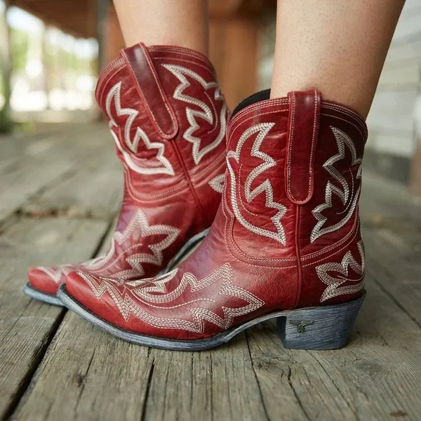 Damskie Stiefelety w Stylu Western z Blokowym Obcasem i Detalami | N&W - 1 - Nowa-aura