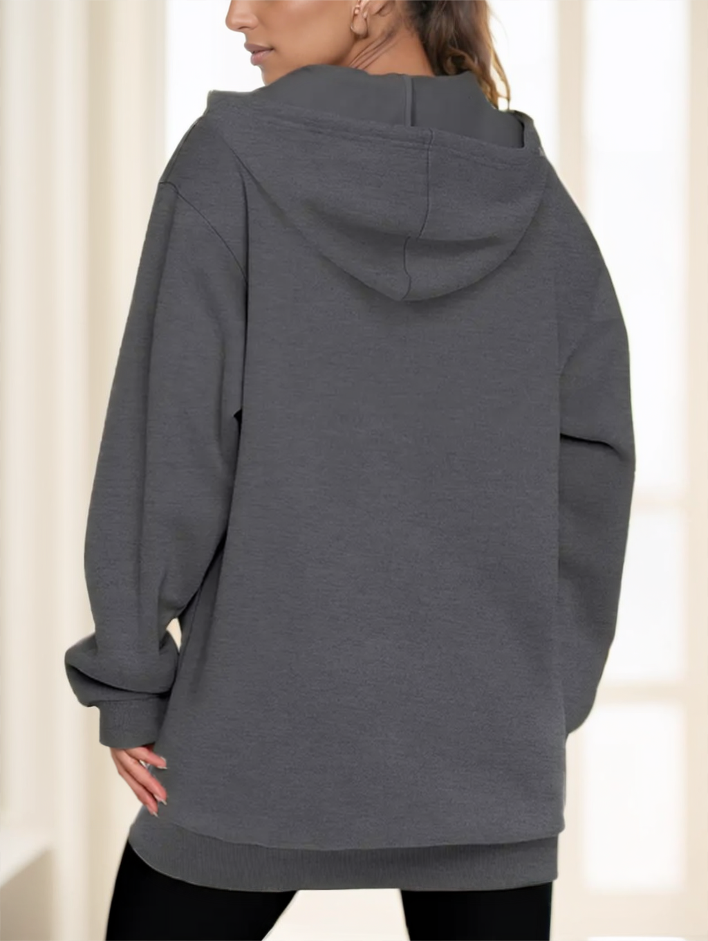 Hoodie damski z kapturem i zamkiem, luźny krój | N&W - 6 - Nowa-aura