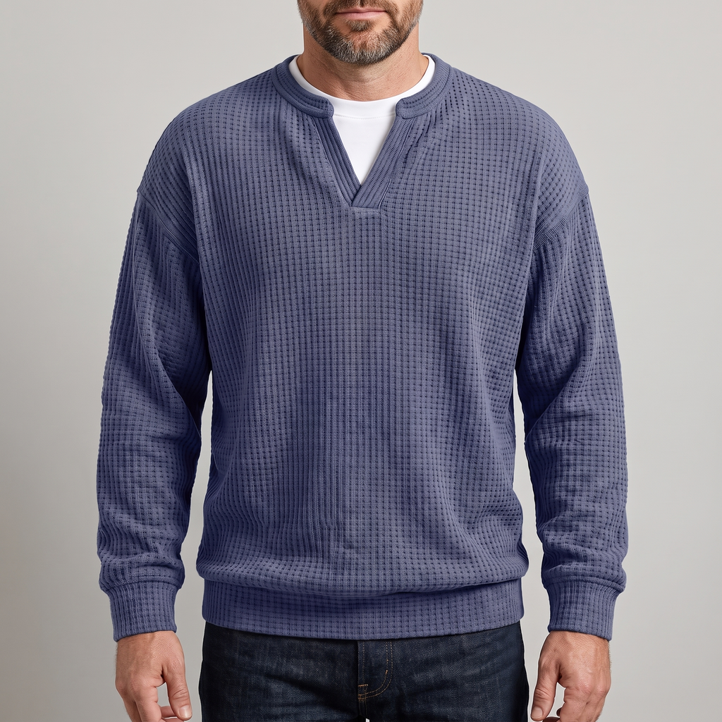 Pullover męski z dekoltem w serek i strukturalnym wzorem | N&W - 1 - Nowa-aura