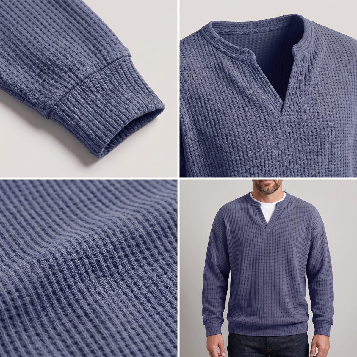 Pullover męski z dekoltem w serek i strukturalnym wzorem | N&W - 3 - Nowa-aura