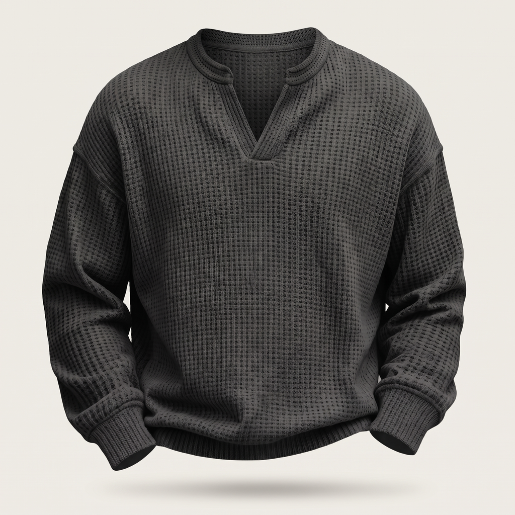 Pullover męski z dekoltem w serek i strukturalnym wzorem | N&W - 5 - Nowa-aura