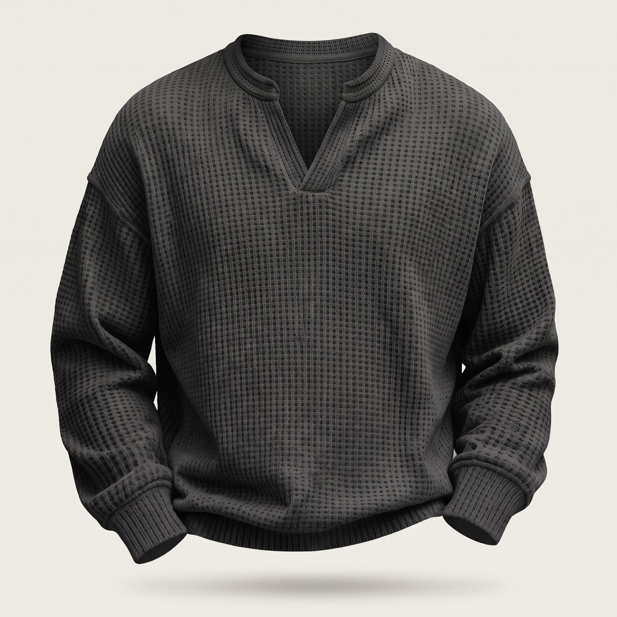 Pullover męski z dekoltem w serek i strukturalnym wzorem | N&W - 5 - Nowa-aura