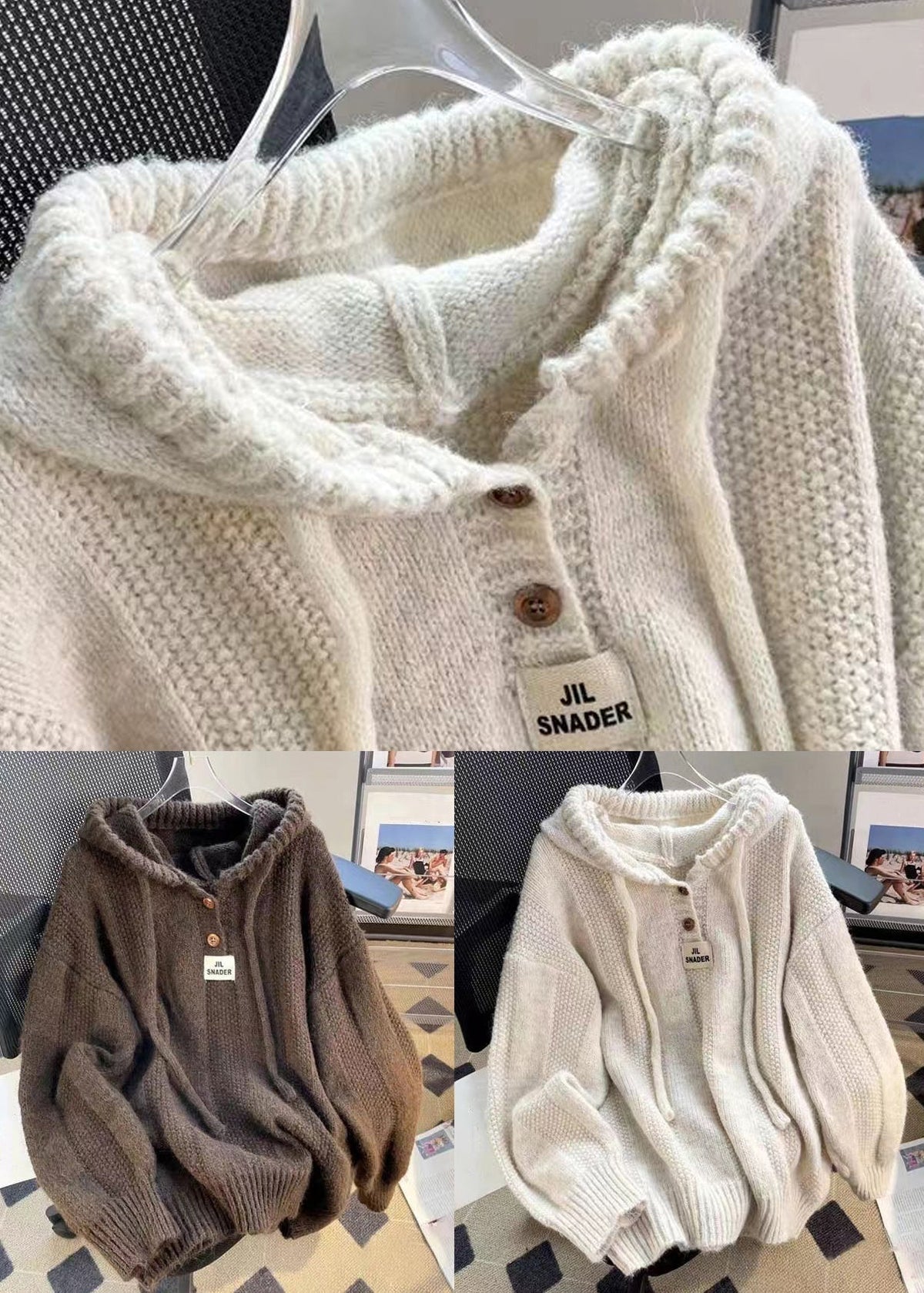 Pullover damski z kapturem i ozdobnymi guzikami | N&W - 5 - Nowa-aura
