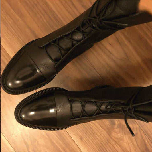 Adele - Damskie botki skórzane sznurowane eleganckie jesienno-zimowe