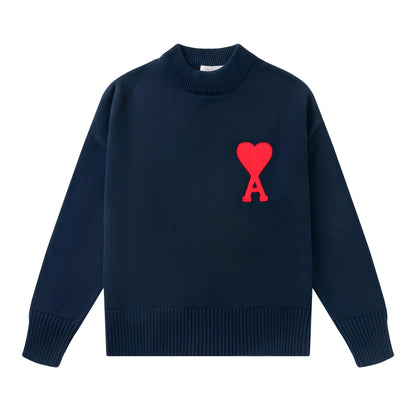Aria – Sweter uniseks granatowy z haftowanym sercem