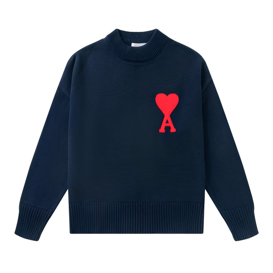 Aria – Sweter uniseks granatowy z haftowanym sercem