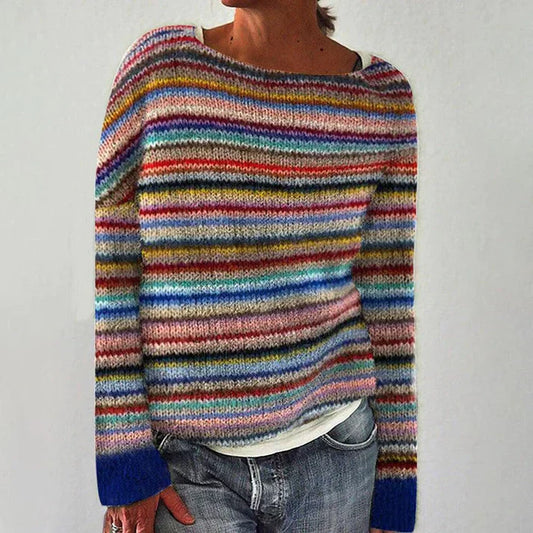 Luna – Damski sweter w wielobarwne pasy