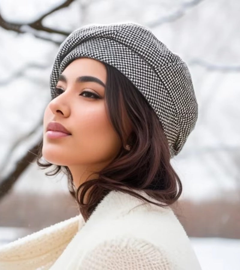 Isabela – Stylowy Beret w Pepitkę Damski