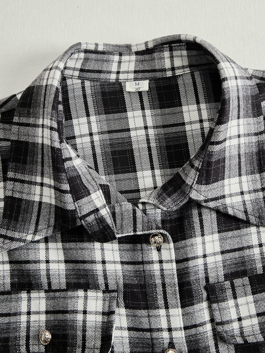 Helena – Długa sukienka koszulowa w kratę