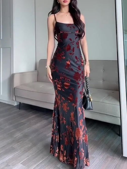 Isabelle – Elegancka satynowa sukienka maxi z kwiatowym wzorem dla kobiet