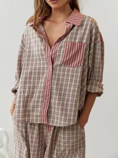 Oliwia - Koszula damska oversize w paski z kontrastowymi