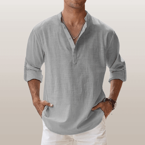 Oliver – Men's Long Sleeve Linen Blend Henley Shirt - Image 10