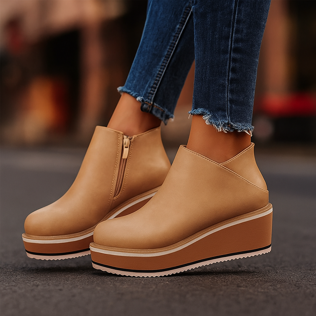 Alicja – Damskie botki na koturnie z bocznym zamkiem