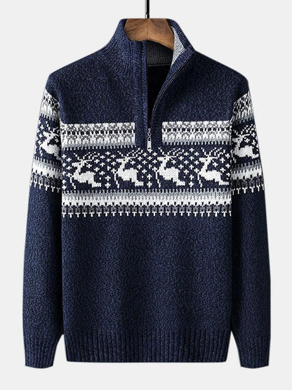 Elias – Męski sweter z kołnierzem i świątecznym wzorem