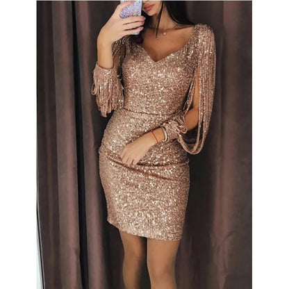 Selena – Sukienka damska wieczorowa z ozdobnymi rękawami mini