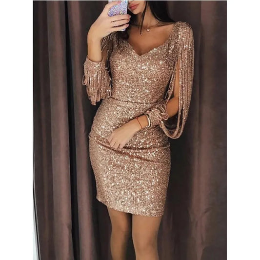 Selena – Sukienka damska wieczorowa z ozdobnymi rękawami mini