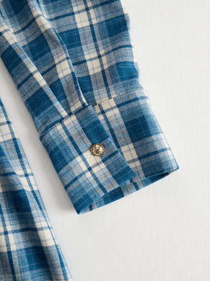 Helena – Długa sukienka koszulowa w kratę