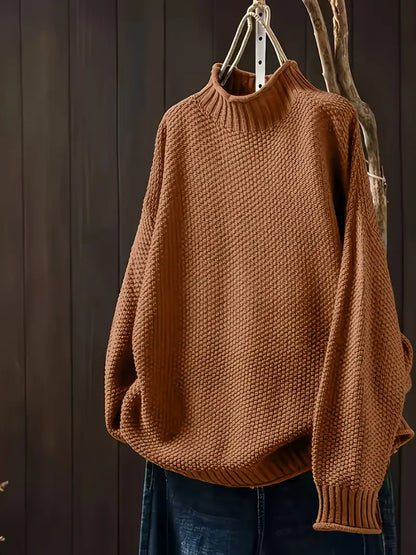 Nora - Sweter damski oversize z golfem i grubym splotem