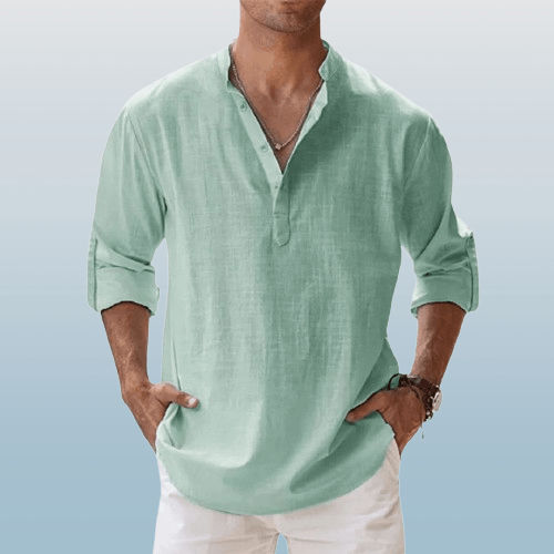 Oliver – Men's Long Sleeve Linen Blend Henley Shirt - Image 4